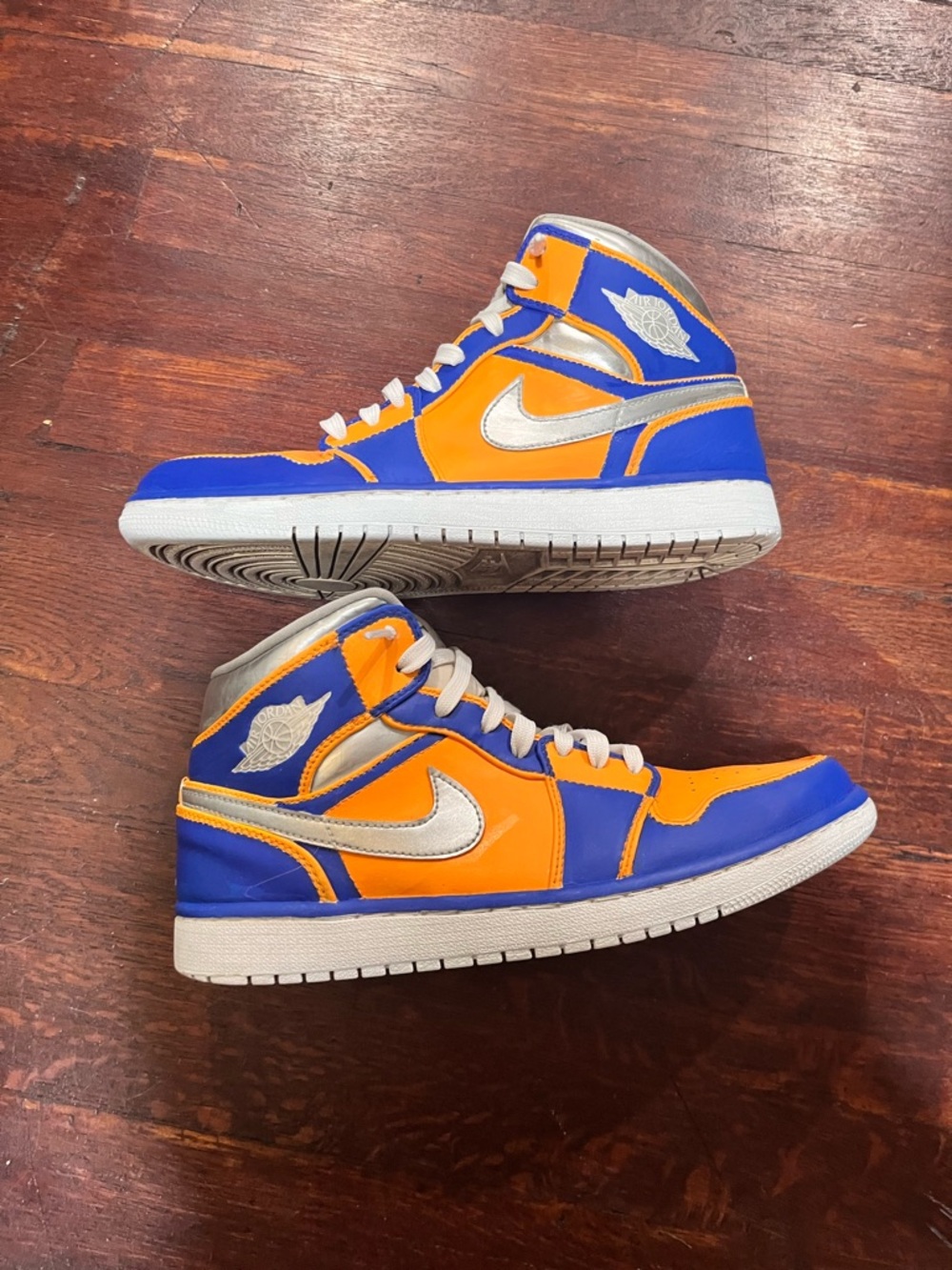 Nike Jordan 1 Mid Silver, Blue, White, and Orange, Customized Mens 8.5/Womens 10 - Picture 3 of 5